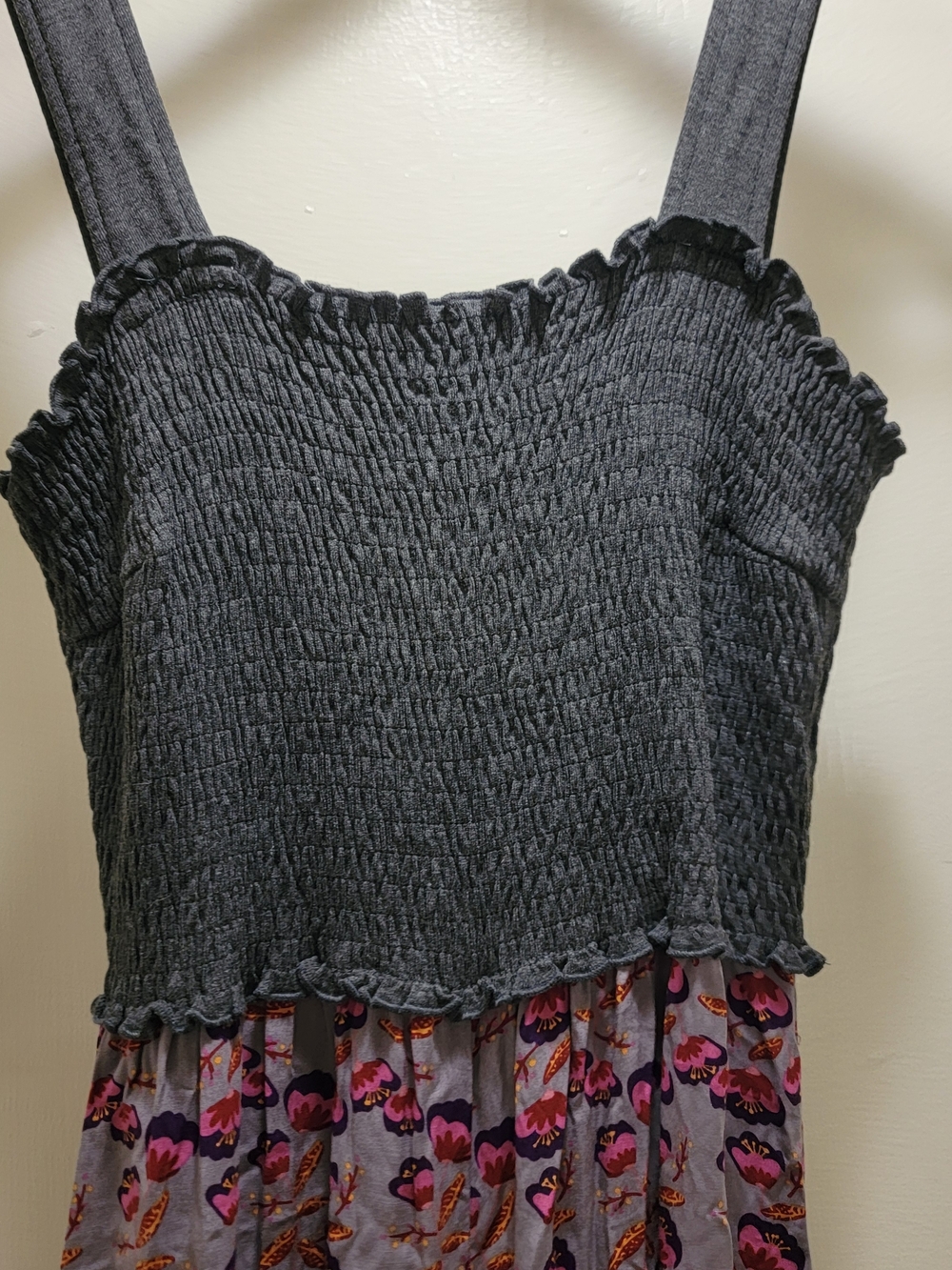 NATURAL LIFE Charcoal Smocked Tank Jumpsuit with Purple And Pink Flowers - Picture 2 of 7